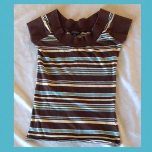 Women’s Jr AEO Shirt Size XS Striped Brown Blue